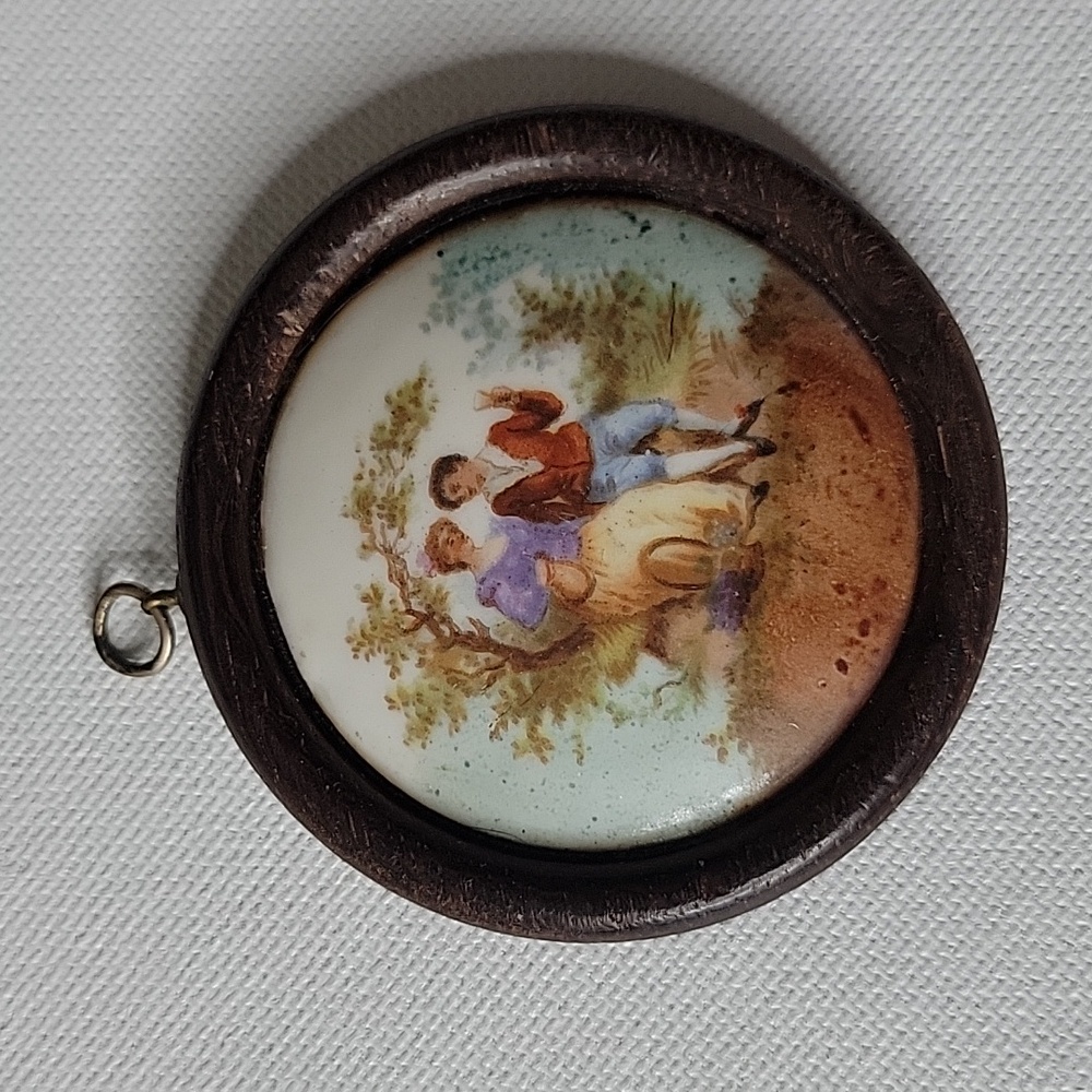 Handpainted Porcelain Victorian Couple Necklace Pendant